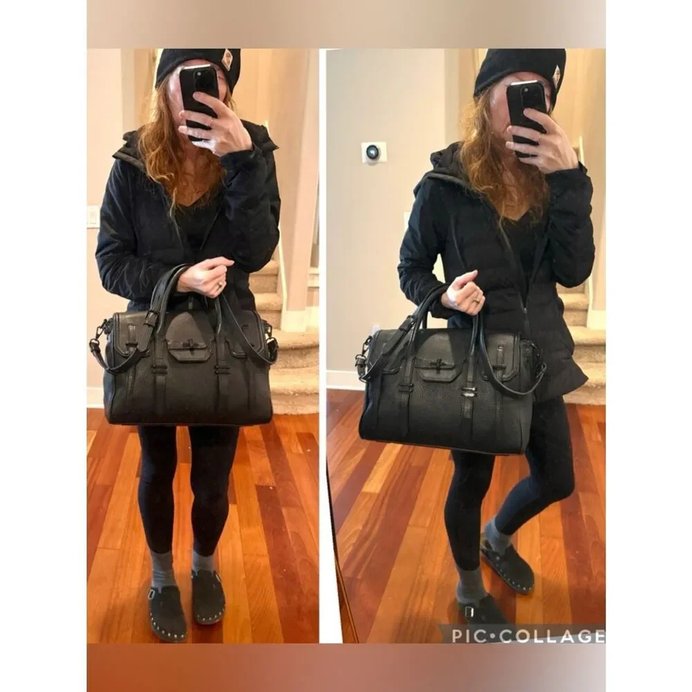 REBECCA MINKOFF SATCHEL BAG  JULES BLK ON BLK LEATHER & HARDWARE w/STRAP EUC